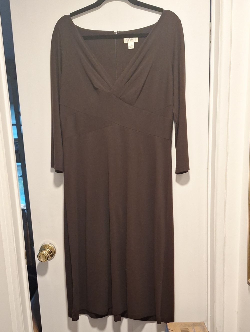 LOFT Chocolate Brown V-Neck Long Sleeve Midi Dress